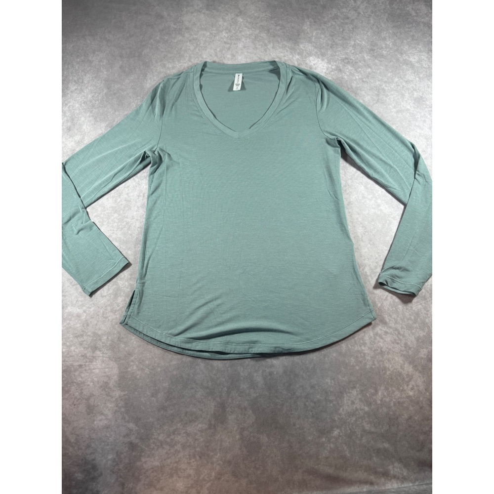 Athleta Breezy V-Neck Long Sleeve Top Sage Green Heathered Yoga Shirt Womens XS